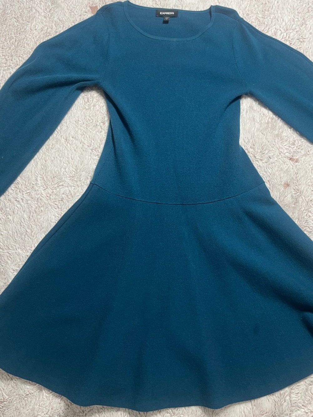 Express Teal Blue Long-Sleeve Fit & Flare Sweater Dress